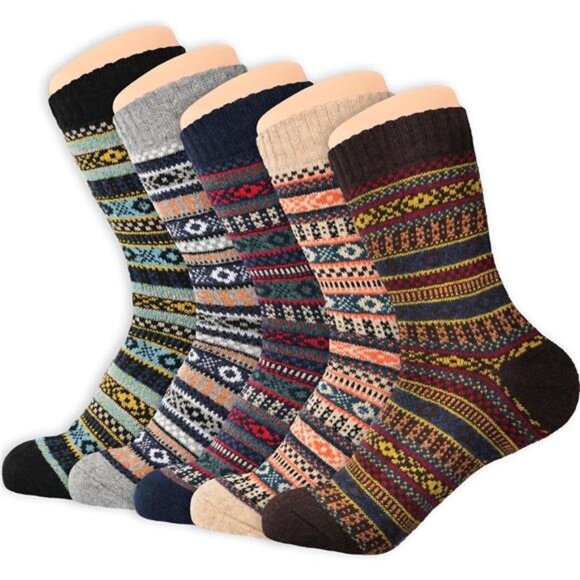 Womens Wool Socks 5 Pairs Winter Warm Sock Thick Knit Cabin Cozy Crew Soft - Picture 8 of 14